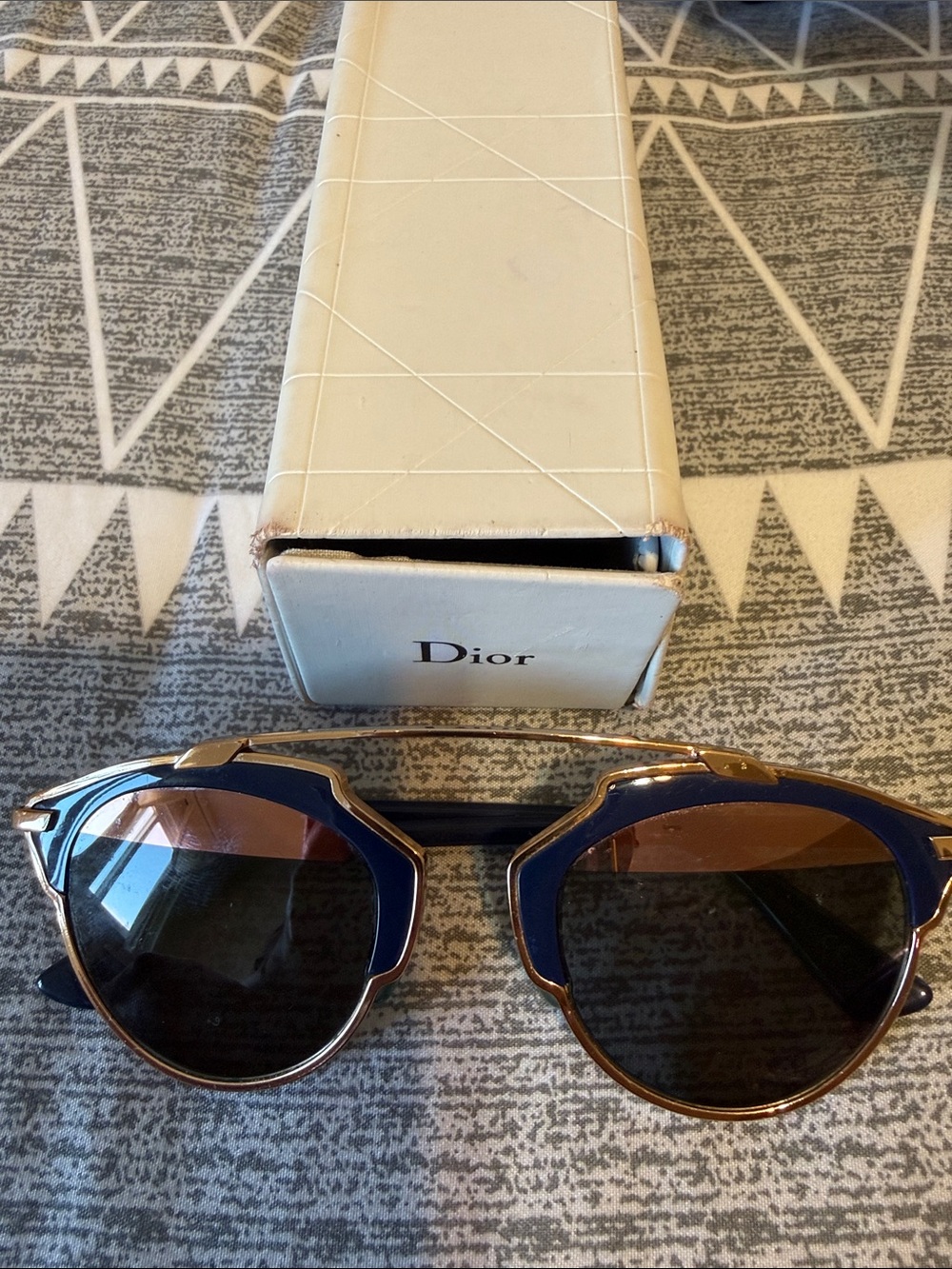 Dior Sunglasses in Navy & Gold with Brown Lenses